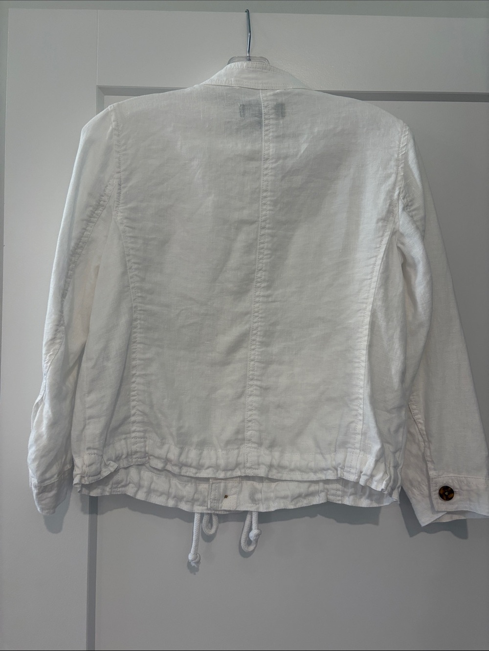Talbots White Linen Drawstring Button-Front Jacket with Tortoise Buttons - Picture 4 of 4